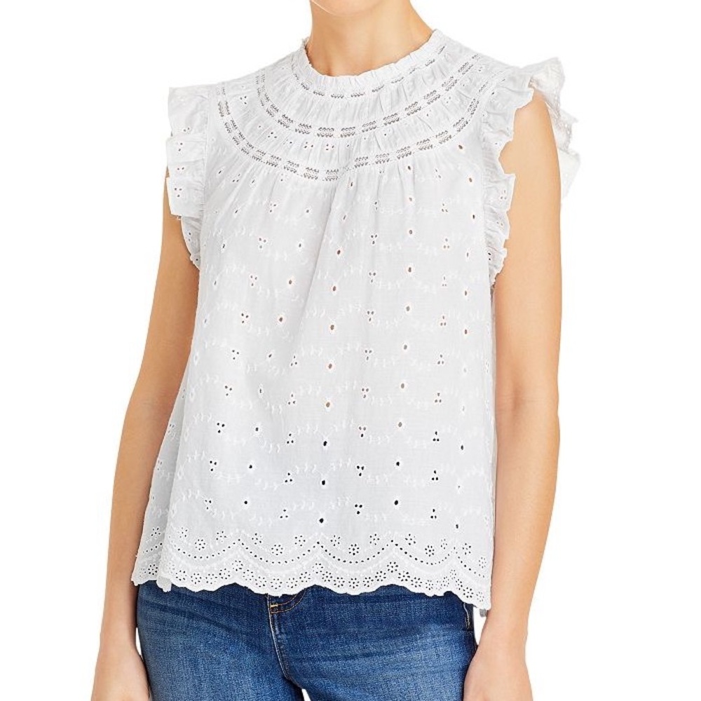 Lini Thora Voile Eyelet Top Xs Flutter Sleeve Top… - image 1